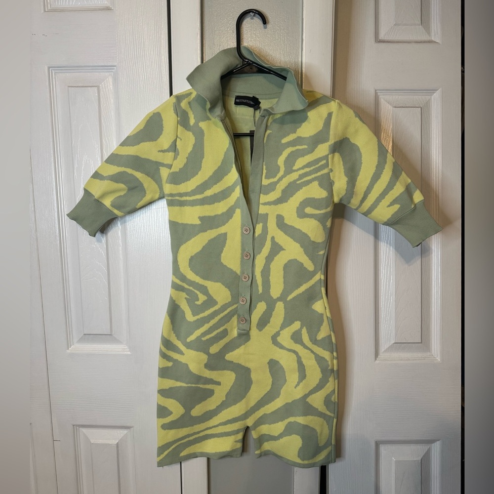 PrettyLittleThing Grey and Lemon Knit Romper NWT